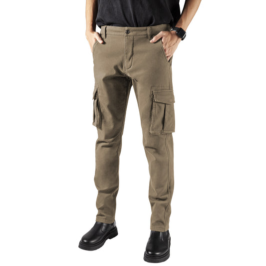 Men's Cotton Thickened Casual Work Trousers for Autumn and Winter