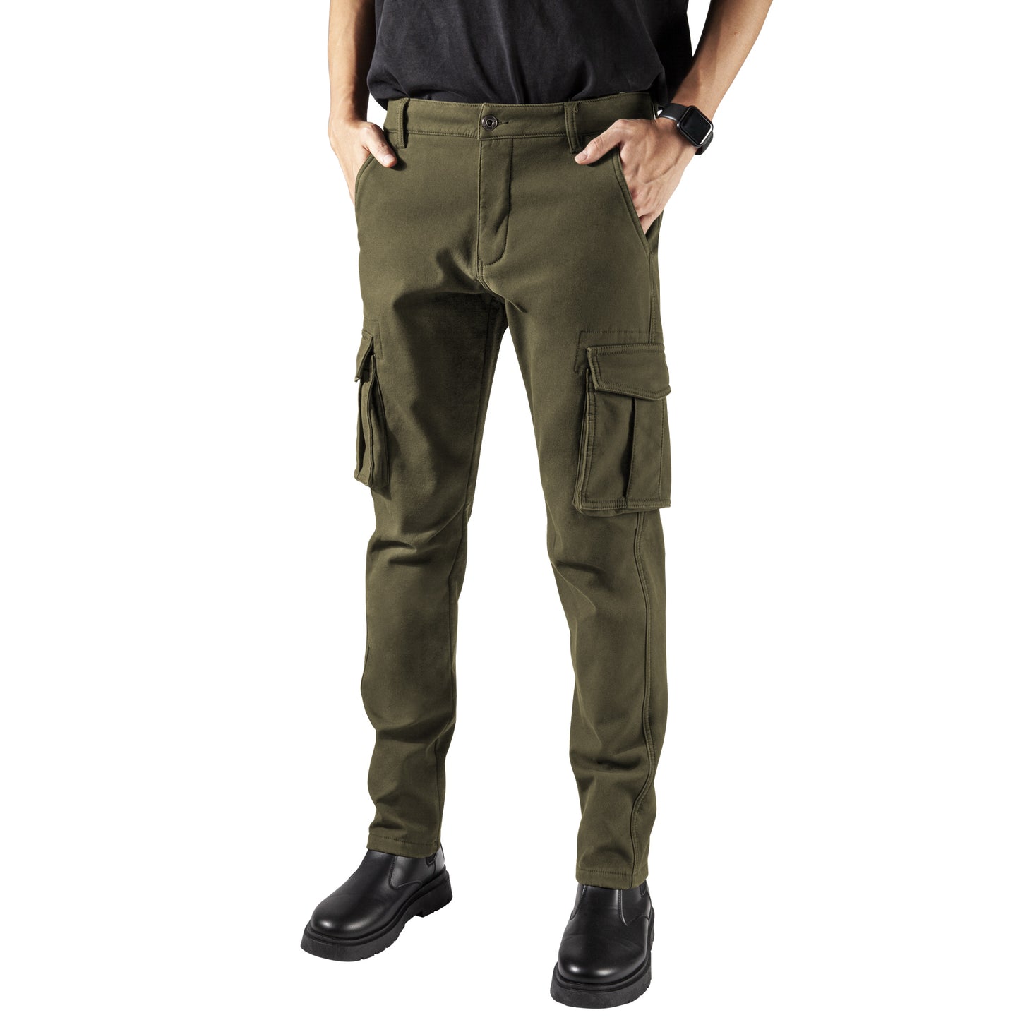 Men's Cotton Thickened Casual Work Trousers for Autumn and Winter