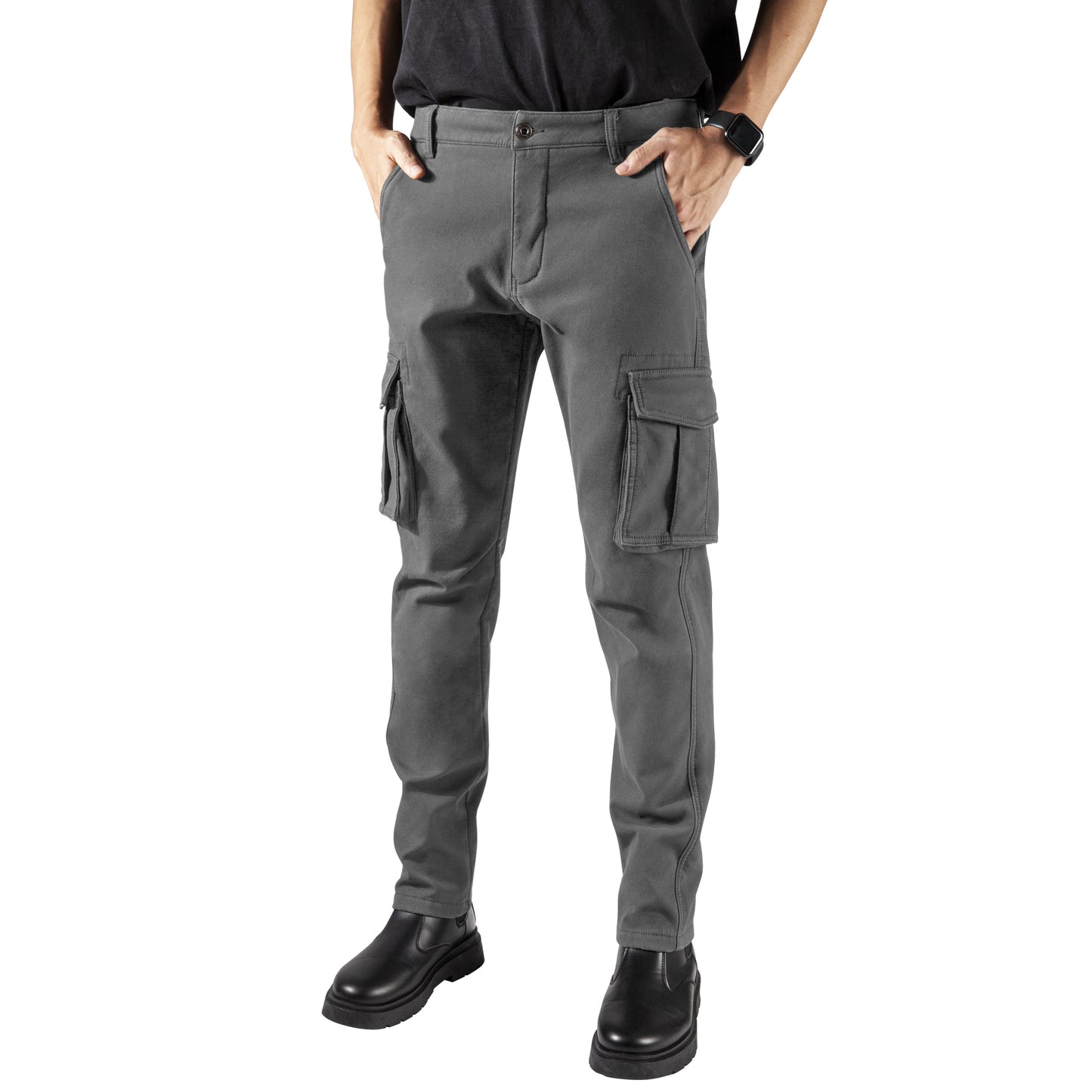 Men's Cotton Thickened Casual Work Trousers for Autumn and Winter